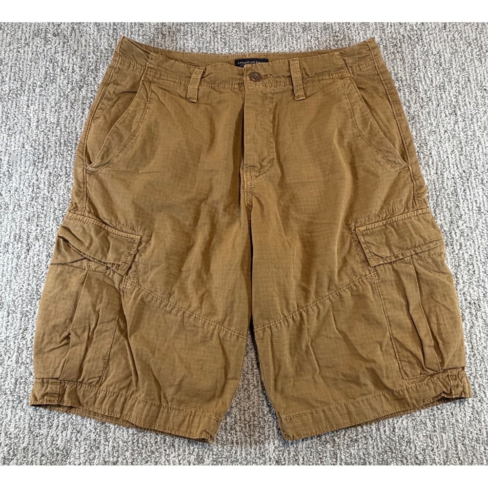 American Eagle Cargo Shorts Mens 32 (34) Brown Longer Length Ripstop Utility